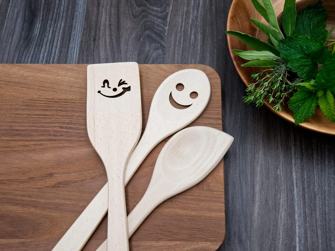 Beech Kitchen Utensils with Laser Cut Motifs - Mood (Set of 3)