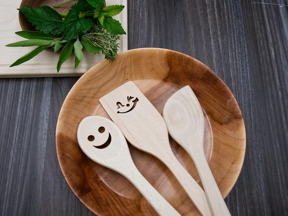 Beech Kitchen Utensils with Laser Cut Motifs - Mood (Set of 3)