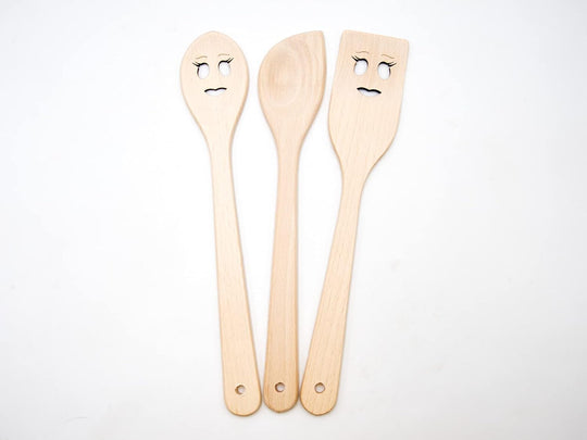 Beech Kitchen Utensils with Laser Cut Motifs - Woman (Set of 3)