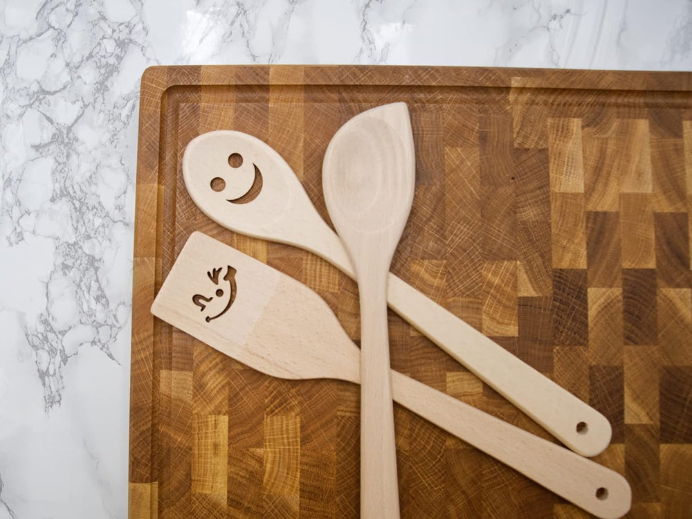 Beech Spatulas with Laser Cut Motifs - Smile and Love (Set of 8)